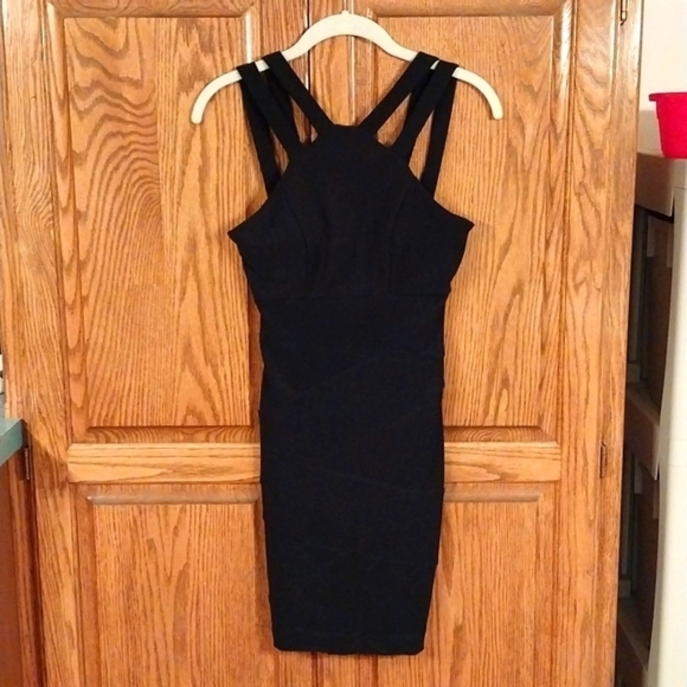 Glam Coquette Body Con Sexy Sz Jrs Small Little Black‎ Mini Dress Double Straps